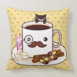 Cute mustache coffee cup with kawaii animals throw pillow