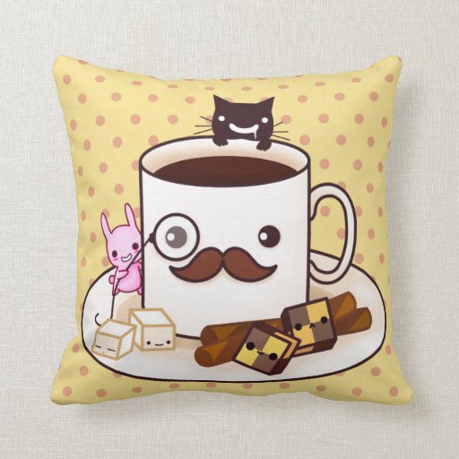 Cute mustache coffee cup with kawaii animals pillow Zazzle