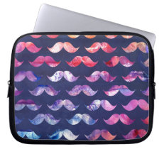 Cute Mustache Pattern with Watercolor Overlays Laptop Sleeve
