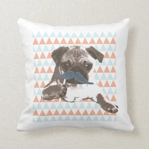 Cute Mustache Pug Colorful Triangle Pattern Pillow Zazzle