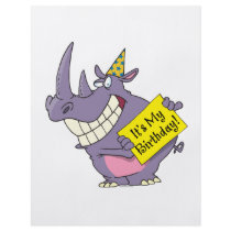 cute my birthday rhino party celebration cartoon flyer