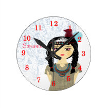 Cute Native American Indian Girl Personalized wall clocks