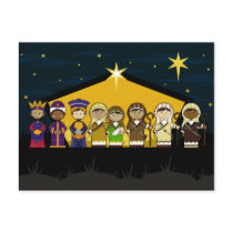 Cute Nativity Characters at Barn by Night postcards