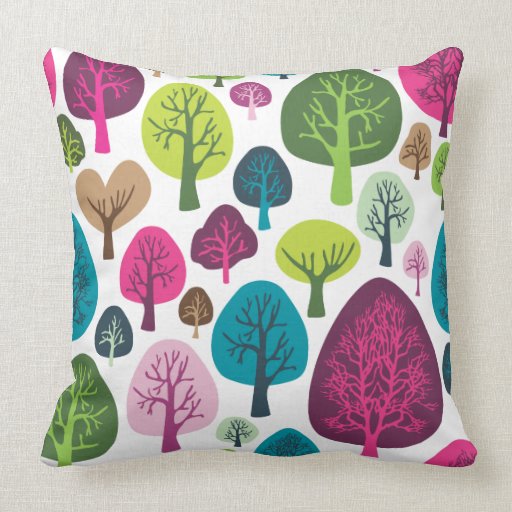 Cute nature tree flower retro pattern throw pillow