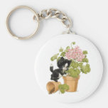 Cute Naughty Cat - Kitten In A Flowerpot Key Chain
