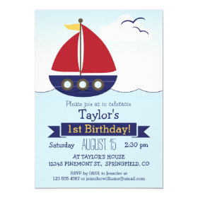 Cute Nautical Sailboat Kid's Birthday Party 5x7 Paper Invitation Card