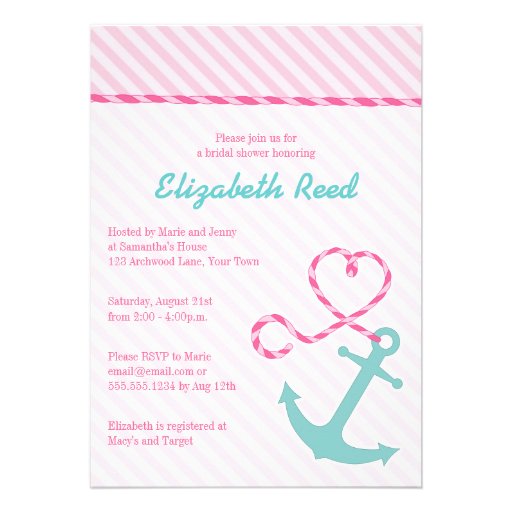 Cute Nautical Theme Anchor Bridal Shower Personalized Invites