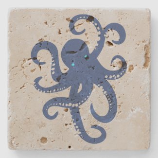 Cute Navy Blue Octopus Illustration Stone Coaster