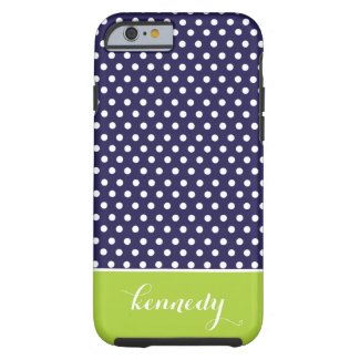 Cute Navy White Polka Dots Apple Green Monogram iPhone 6 Case