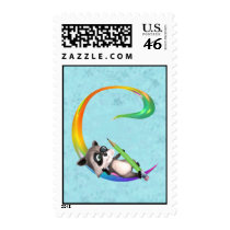 Cute Nerd Raccon Monogram C Postage