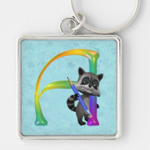 Cute Nerd Raccoon Monogram A Keychain
