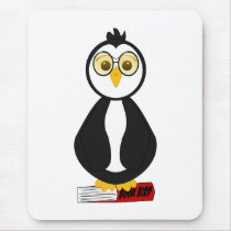 Cute Nerdy Penguin Bookworm mousepads