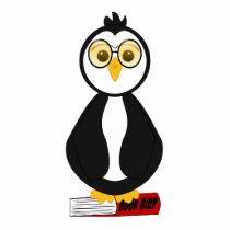 Cute Nerdy Penguin Bookworm photo sculptures