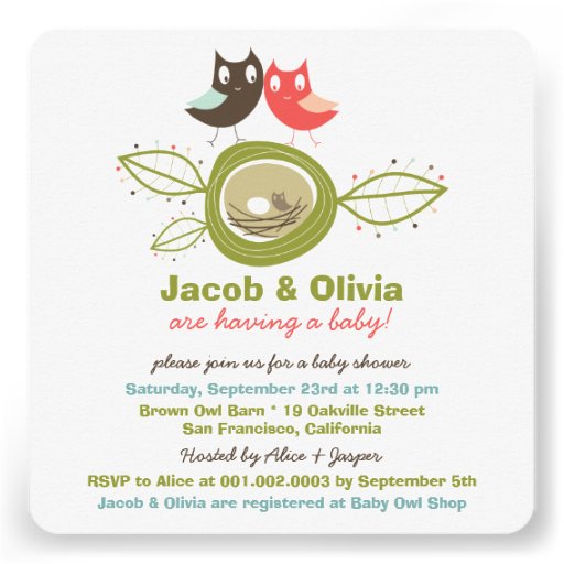 Cute Nesting Owl Family Baby Shower Invitation