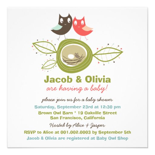Cute Nesting Owl Family Baby Shower Invitation (front side)