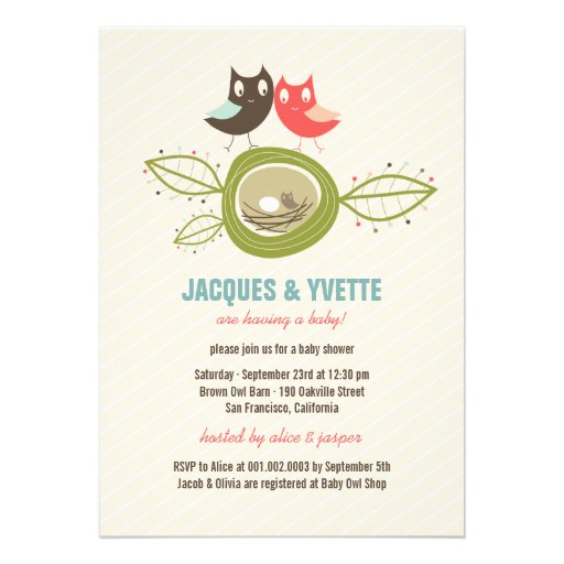 Cute Nesting Owls Family Couple Baby Shower Invite (front side)