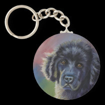 Cute Newfoundland Puppy Dog Art - keychains