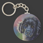 Cute Newfoundland Puppy Dog Art - Keychain