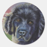 Cute Newfoundland Puppy Dog Art - Round Stickers