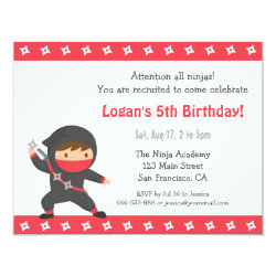 Cute Ninja Kids Birthday Party Invitations 4.25" X 5.5" Invitation Card