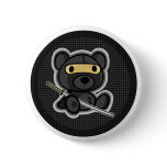 Cute ninja samurai warrior teddy bear button