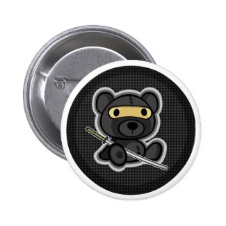 Cute ninja samurai warrior teddy bear button