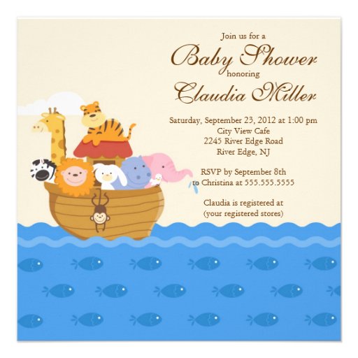 Cute Noah"s Ark Baby Girl or Baby Boy Shower Announcement