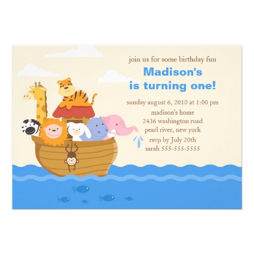 Cute Noah's Ark 1st Birthday Custom Announcement