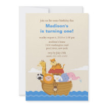Cute Noah's Ark 1st Birthday Custom Announcements