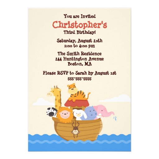 Cute Noah's Ark Gender Neutral Birthday Invitation