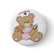 Cute Nurse RN Bear Button