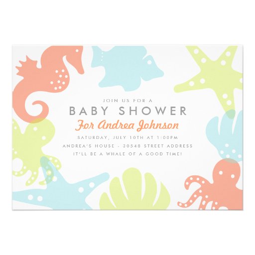 Cute Ocean Critters Baby Shower Invitation