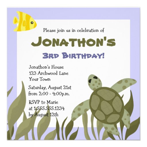 Cute Ocean Sea Turtle Birthday Party Invite