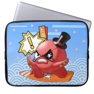 Cute Octopus Villain with Mustache and Eye Patch Laptop Sleeve