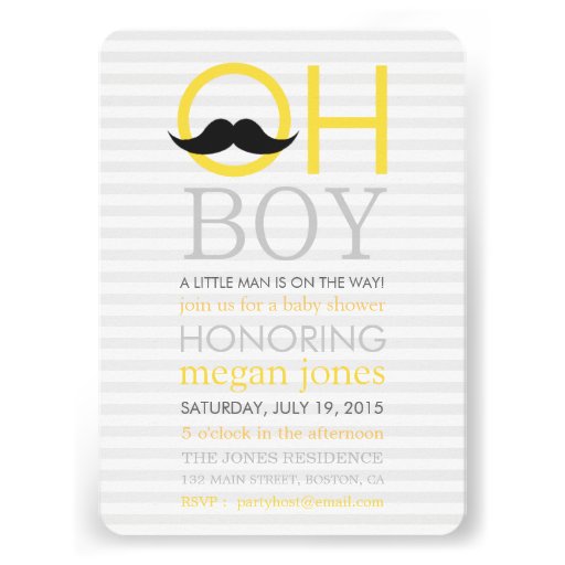 Cute Oh Boy Mustache Baby Shower Invitations