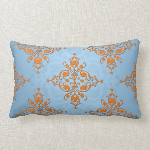 Cute Orange and Blue Damask Lumbar Pillow Zazzle