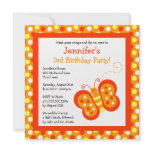 Cute Orange Butterfly & Polka Dots Birthday Invite