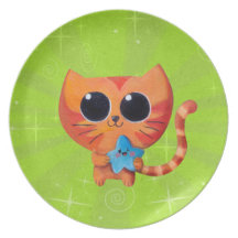 Cute Orange Cat with Star Dinner Plate