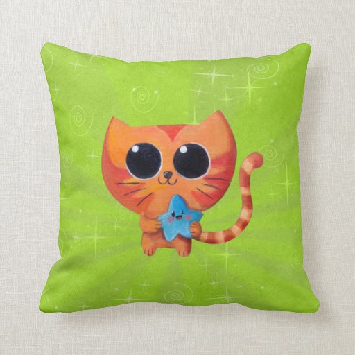 Cute Orange Cat with Star Pillows Zazzle