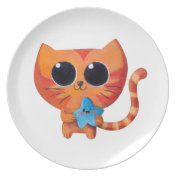 Cute Orange Cat with Star Plates