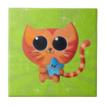 Cute Orange Cat with Star Tile