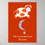 Cute Orange Cow Jumped Over The Moon Print