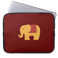 Cute Orange Flower Elephant on Red Laptop Computer Sleeve