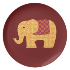 Cute Orange Flower Elephant on Red Party Plate