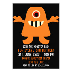 Cute Orange Monster Birthday Party Invitations