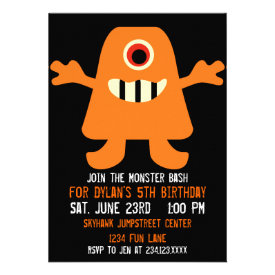 Cute Orange Monster Birthday Party Invitations