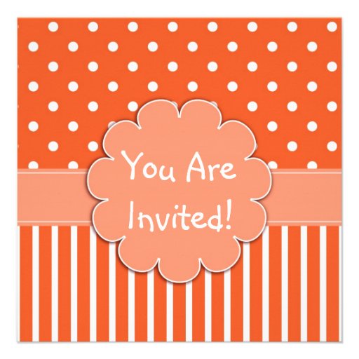 Cute Orange & White Patterns Birthday Invitation