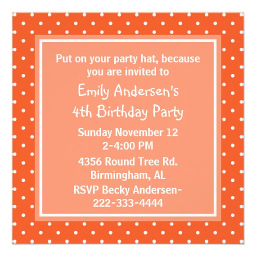 Cute Orange & White Patterns Birthday Invitation