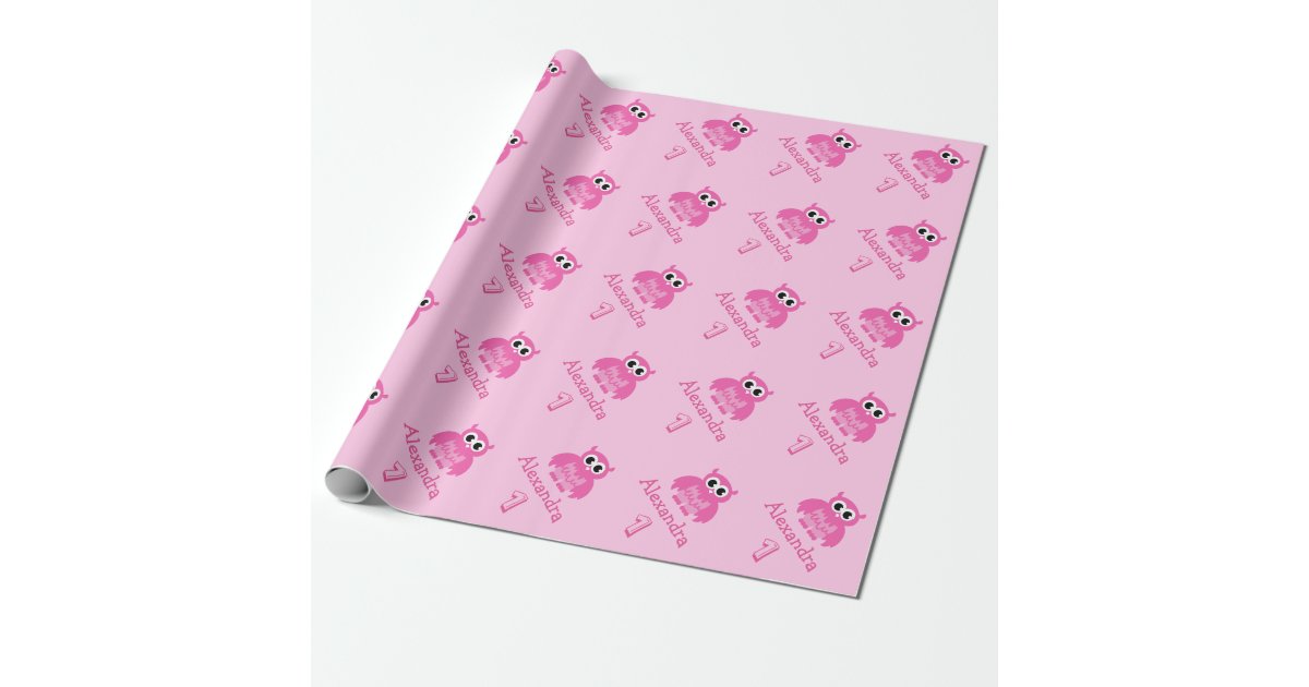 Cute owl 1st Birthday baby girl wrapping paper Zazzle