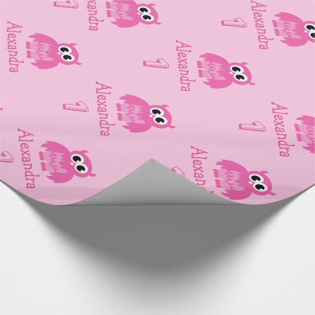 Cute owl 1st Birthday baby girl wrapping paper 4/4